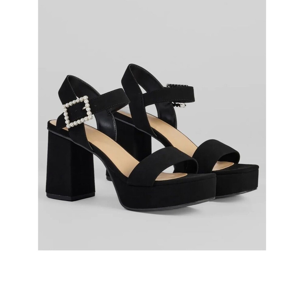 Windsor Black Dazzling Grace Faux Pearl Platform Heels Size 6